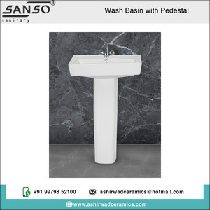 Pedestal de lavabo ovalado de cerámica blanca con acabado brillante personalizado de alta calidad al por mayor para baño a bajo precio - Product Image 2