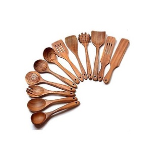 Juegos de utensilios de cocina antiadherentes Cucharas de madera de teca suave de primera calidad para cocinar Juego de espátula para servir de madera Utensilios de madera - Product Image 5