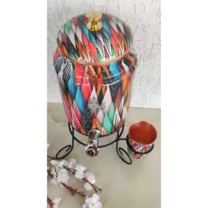 Jarra de Agua con Diseño Impreso Indian Art Villa Spikes, de Cobre Puro de Alta Calidad con Grifo de Latón y Base de Cobre, Vajilla Colorida - Product Image 5