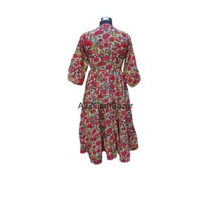 Vestido Casual Holgado de Cintura Natural con Manga Larga y Cuello en V, Diseño Floral Vintage, Transpirable, de Algodón Estampado Digital Hecho a Mano para Mujer - Product Image 6