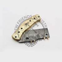 Couteau de poche pliant personnalisé de haute qualité en acier damas manche en laiton gravé à la main pour la pêche en plein air randonnée bricolage