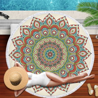 Serviette de plage murale ronde personnalisable en coton imprimé floral mandala, lavable en machine, toutes saisons, vente en gros