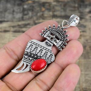 Tendance 925 argent Sterling corail pierres précieuses pendentif bijoux à la main argent Boho Style pendentif bijoux pour femmes cadeau pour les filles - Product Image 4