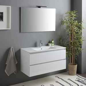 Ensemble complet de meuble de salle de bain Baltimora avec évier et miroir, blanc brillant, 100 cm - Product Image 1