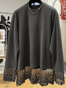 เสื้อยืดโอเวอร์ไซส์ผู้หญิง ผ้าเจอร์ซีย์ แต่งผ้าลูกไม้ ลายพิมพ์เรียบง่าย แขนยาว สวมใส่สบาย เหมาะสำหรับฤดูใบไม้ร่วงและฤดูหนาว - Product Image 4