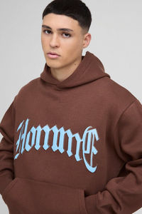 Survêtement d'hiver en molleton épais 500 g/m² avec broderie appliquée, 100 % coton, logo personnalisé, marron, coupe ample, broderie 3D - Product Image 2