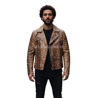 Yüksek Kaliteli Premium Kanvas Motosiklet Tarzı Fermuarlı Leopar Desenli Çevre Dostu Rüzgar Geçirmez Erkek Motosiklet Ceketi
