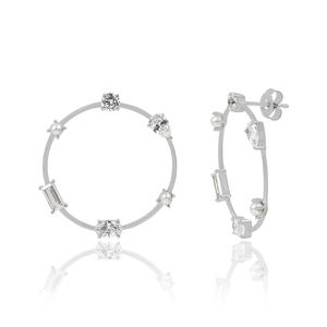 Venta al por mayor de joyería de fabricación en línea 925 perla de plata esterlina CZ multi pendiente de aro de piedras preciosas para las mujeres - Product Image 1