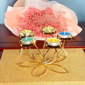 Candelabro de Alambre con Acabado Dorado Estilo Loto, Ideal para Decoración de Eventos, Exhibición Festiva y Regalos, Centro de Mesa para el Hogar - Product Image 2