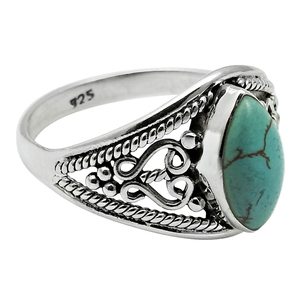 Anillo de Plata de Ley 925 con Turquesa Tibetana Natural, Joyería de Plata al por Mayor, Anillos de Moda Hechos a Mano para Mujer - Product Image 3