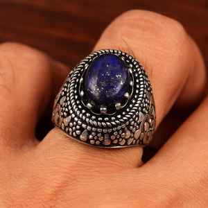 Lapis Lazuli Ring 925 Sterling Silver Vintage Handmade Jewelry For Women Statement Ring Wholesale Supplier - Product Image 6