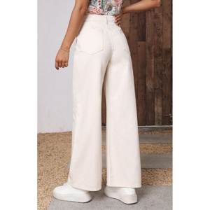 Vaqueros anchos de mezclilla color crema para mujer, de lujo, de cintura alta, ecológicos, duraderos, elásticos, estilo urbano, a la moda, tallas 26-40 - Product Image 5