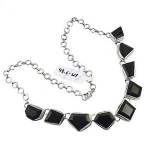 "Statement #Fashion Beaded #Silver Geometric Onyx Necklace for Women" - Product Image 3