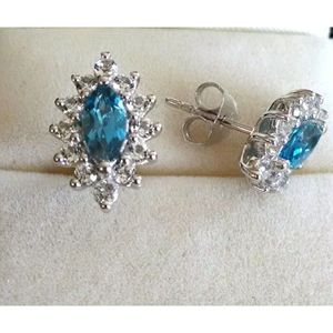 Marquise <b>Blue</b> Topaz <b>Stud</b> <b>Earrings</b> Floral Pattern in Zinc Alloy for Weddings Diamond Shape Cut - Product Image 1