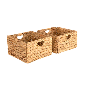 ISLA Lot de 2 Paniers de Rangement Carrés en Jacinthe Tressés à la Main, Pliables, Organisateurs Polyvalents avec Poignées Intégrées, Vente en Gros OEM - Product Image 5