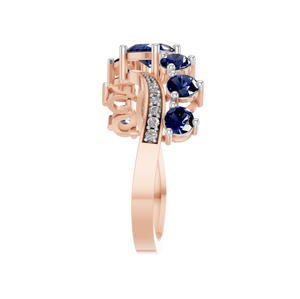 Bague ovale classique exquise en saphir et diamant avec paramètres en argent sterling en or rose massif pour mariage ou fête - Product Image 3