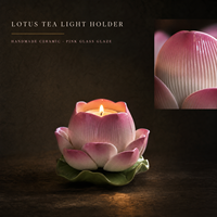 Support de bougie en céramique fait main en forme de lotus, récipient rose pour bougie chauffe-plat, décoration d'autel bouddhiste pour la maison, ornement, OEM ODM, vente en gros, logo personnalisé