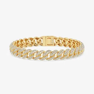 Brazalete de Plata Esterlina con Diamantes de Moissanita de Corte Redondo, Elegantes Brazaletes Cubanos - Product Image 4