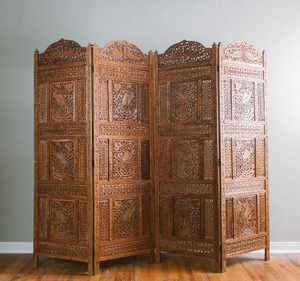 Carved wood room <b>divider</b>, peacock/bird design, intricate. Indian decor, accent piece, available at wholesale prices. - Product Image 1