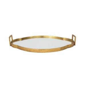 Vente en gros de plateau en métal artisanal et en verre miroir avec un design rond attrayant, parfait pour les accessoires de salle à manger - Product Image 1