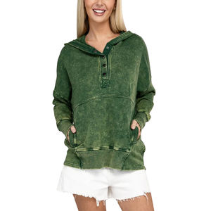 Personnalisable Premium Haute Qualité Slim Fit Button Up Hoodies & Sweatshirt Vintage Acid Wash Button up Hoodie avec Logo Personnalisé - Product Image 1