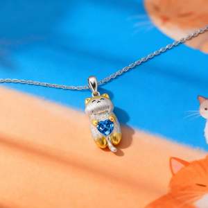 Collier pendentif chat souriant en argent sterling bicolore Jeulia - Product Image 5