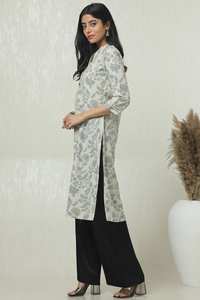 Kurti และกางเกงผ้าลินินลายดอกไม้ผ้าฝ้ายสีเบจเน้นการออกแบบแบบดั้งเดิมทุกขนาดให้ดีที่สุดสำหรับฤดูร้อนและมรสุม - Product Image 2