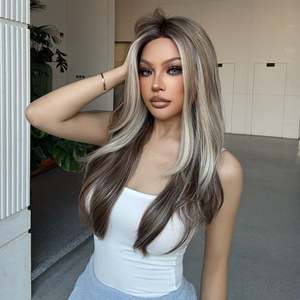 Bianca-DWY 13x6 Balayage Blonde <b>Brown</b> Natural Wavy Free Part Synthetic <b>Wig</b> with Transparent Lace Front - Product Image 3