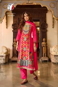 Último diseñador hermoso traje de moda ruso seda Kurti pantalón Dupatta posición impresión mano resaltar trabajo para adultos venta - Product Image 4