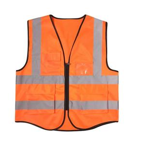 <b>Orange</b> Polyester Unisex Safety Vest with Reflective Stripes and Multiple Pockets Workwear High Visibility Protective Clothing - Product Image 1
