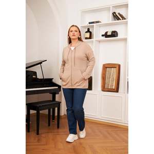 Cardigan à capuche zippé en mélange modal pour femme grande taille RMG, sweat-shirt respirant à manches longues en vison - Product Image 1
