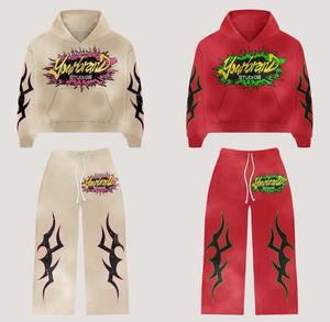 2025 Wholesale Custom Manufacture Screen printed Tracksuits Streetwear High Quality 100% Cotton <b>Fleece</b> <b>Hoodie</b> and Trouser Set - Product Image 1