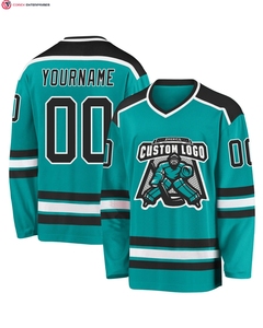 OEM personalizado Aqua blanco-negro hockey encaje Jersey personalizado hockey sobre hielo desgaste traje de hockey sobre hielo para el equipo - Product Image 6
