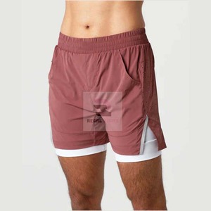 Short de fitness double couche personnalisé en polyester écologique, dentelle, couleur unie, décontracté, teint en plaine, taille élastique, service OEM - Product Image 2