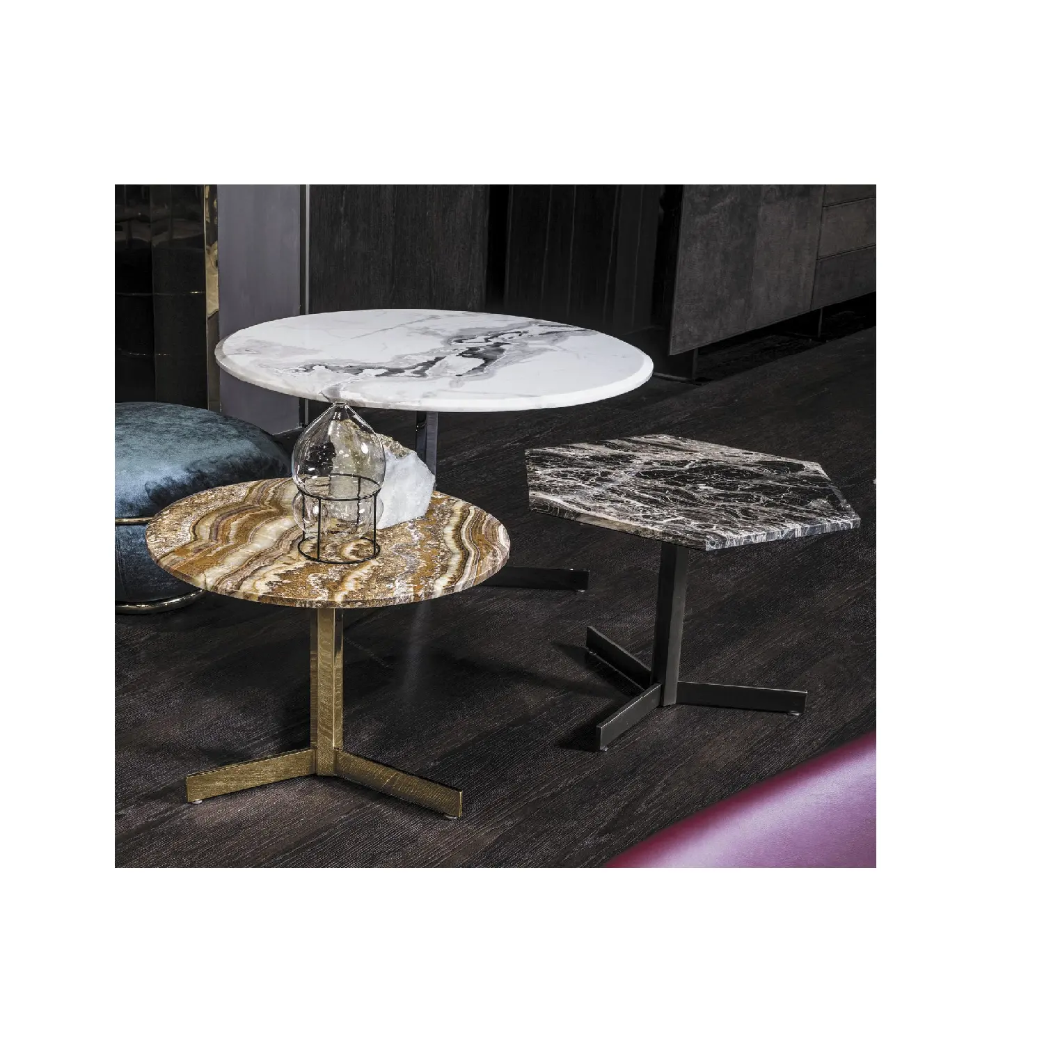 Pirinç parlak taban mermer masa restoran Bistro kare yemek masası sehpa mobilya satış ürünü