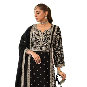 Dhwaja Export Nueva colección de trabajo de bordado Real Chinon Listo Salwar Kameez Característica de secado rápido para todas las fiestas de las estaciones - Product Image 1
