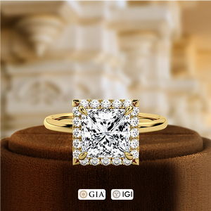 แหวนหมั้นเพชรทรงเจ้าหญิง 1 กะรัต ผลิตในห้องปฏิบัติการ ได้รับการรับรองจาก IGI พร้อมวงแหวนแบบซ่อนเพชร  ทองคำ 14k สีเหลือง สำหรับเป็นของขวัญวันครบรอบแต่งงาน - Product Image 3