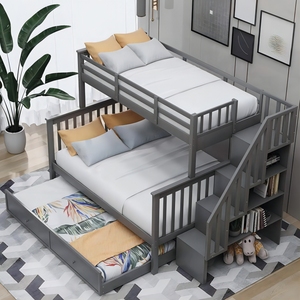 Yapai Mobili per Camera da Letto Letto a Castello Triplo per Bambini in Legno Massiccio con Contenitore, Design Moderno, Dimensioni Singole - Product Image 1