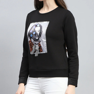 Sudadera de mujer con escote redondo negro personalizado de alta calidad Sudadera y sudaderas con capucha de entrenamiento para mujer - Product Image 5