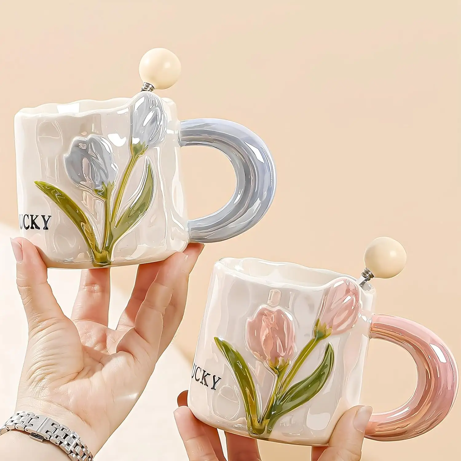 Online Nordic Mok Groothandel Leverancier Valentijnsdag Cadeau Custom Reliëf Cup Tulp Custom Keramische Parel Geglazuurde Bloem Koffie Mu