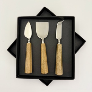 Juego de Queso Plateado con Mango de Madera, Cuchara, Tenedor, Rebanador y Espátula de Acero Inoxidable Moderno, Cubiertos de R B Overseas - Product Image 1