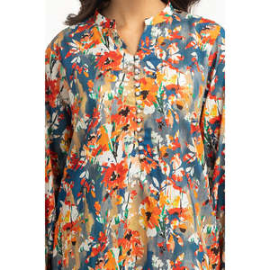 ชุดเซ็ตเสื้อผ้าลำลองสีน้ำเงินพิมพ์ลายสำหรับผู้หญิง ฤดูใบไม้ผลิ/ฤดูร้อน ชุดเครป 2 ชิ้น ไซส์ XS/XS - Product Image 2