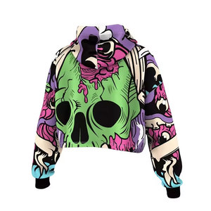 2024 femmes pull Street Wear à capuche Gym haut court sweats à capuche sérigraphie sweat à capuche usine vêtements - Product Image 4