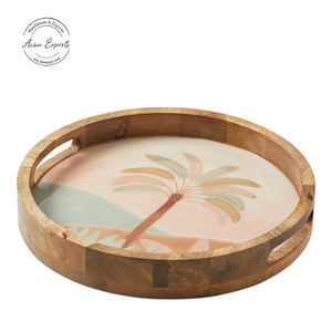 Bandeja de madera redonda grande con trabajo de resina utilizada para el restaurante del hotel MEJOR PRECIO DE LA India - Product Image 2