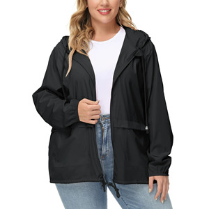 Women's Hooded Windproof <b>Jacket</b> With Pockets Full Sleeve Zipper Closure Solid Black Utility Style Spring Wear - Product Image 3