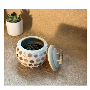 Pot en bambou incrusté de nacre, pot en bambou tressé, thé en bambou fait à la main, pot rond en bois avec couvercle pour cadeau, vacances, décoration - Product Image 4