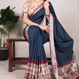 New Premium Digital Printed Saree For Women Wedding Wear Tussar <b>Silk</b> <b>Fabric</b> With <b>Viscose</b> Border - Product Image 1