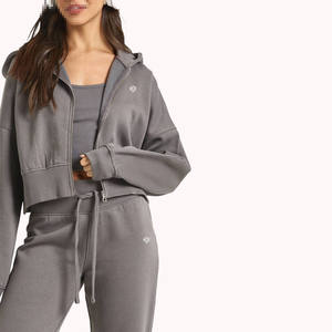 Women Cropped Zip Up <b>Hoodie</b> and Flared Sweatpants Set Cotton <b>Fleece</b> Relaxed Fit Drawstring Waist Streetwear - Product Image 3