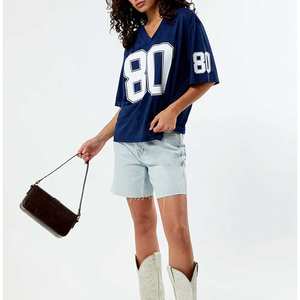 Customised High Quality <b>Mesh</b> Sports Oversized Jersey T-Shirt V-Neck Vintage <b>Cropped</b> Boxy Men's American Football Jersey - Product Image 5