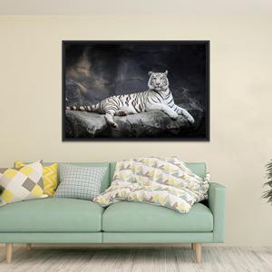 Arte de Pared de Tigre Blanco en Vidrio: Impresión en Lienzo de Gato Grande, Decoración de Cocina, Lienzo con Marco NEGRO - Product Image 1